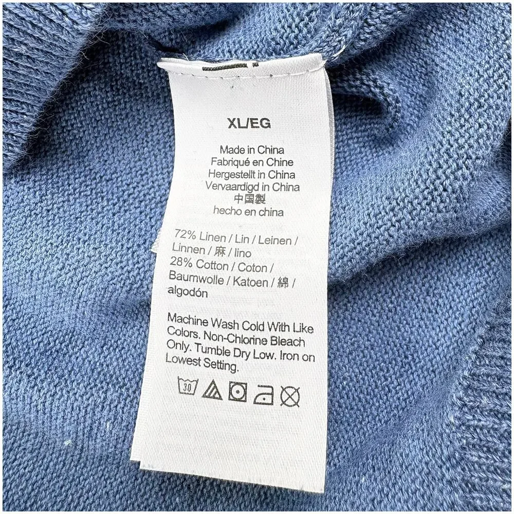J Crew Linen Cotton Crewneck Sweater XL Blue Lightweight Coastal Preppy